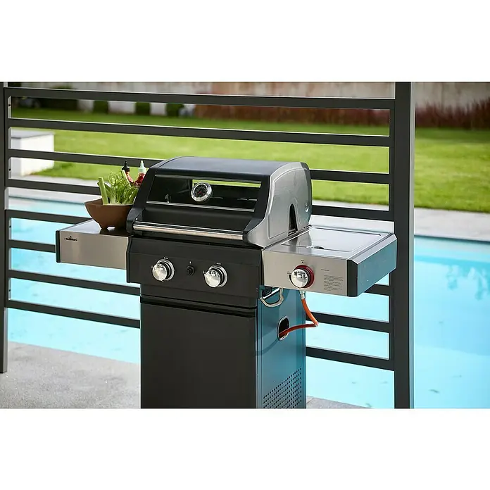 Grillstar Gasgrill Powerburner 250-1 - Grillfläche (B x T): 50 x 41 cm, 5,86 kW, Anzahl Brenner: 2 - Elegantes Design für den Außenbereich: Der moderne Grill mit Edelstahl-Akzenten und integriertem Seitenbrenner, perfekt für jede Grillparty.