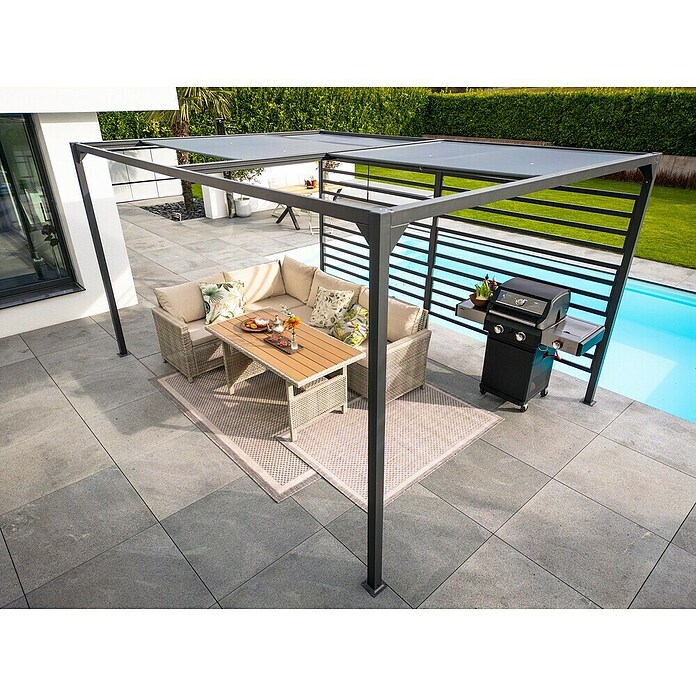 Raffpavillon (B x T: 400 x 300 cm, Farbe Gestell: Schwarz, Farbe Dach: Grau) | BAUHAUS