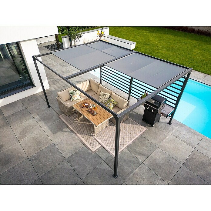 Raffpavillon (B x T: 400 x 300 cm, Farbe Gestell: Schwarz, Farbe Dach: Grau) | BAUHAUS