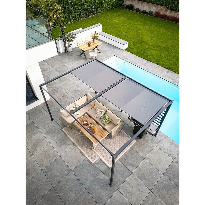 Raffpavillon (B x T: 400 x 300 cm, Farbe Gestell: Schwarz, Farbe Dach: Grau) | BAUHAUS