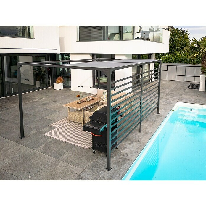 Raffpavillon (B x T: 400 x 300 cm, Farbe Gestell: Schwarz, Farbe Dach: Grau) | BAUHAUS