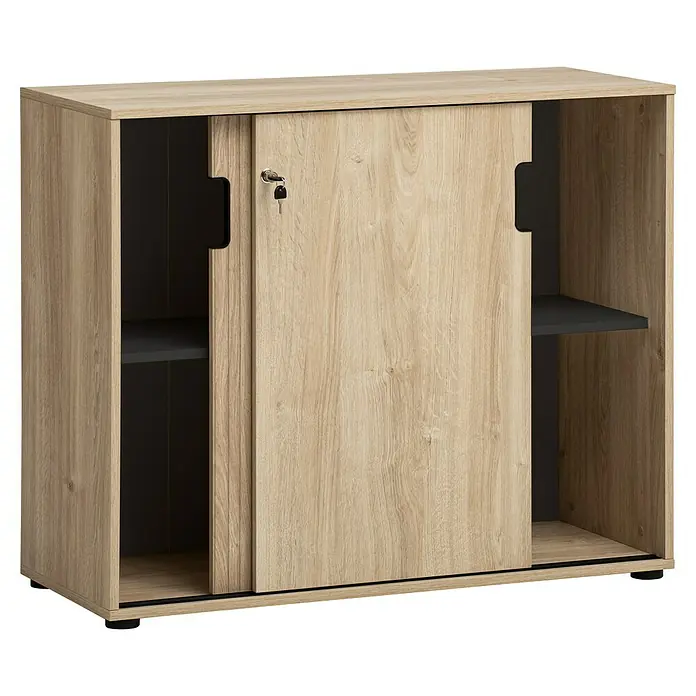 Schildmeyer Emmik Schiebetürschrank - L x B x H: 41 x 100,1 x 83,6 cm, Eiche - Dieser Schrank verfügt über Schiebetüren, ein helles Holzfinish und bietet praktische Aufbewahrungslösungen.