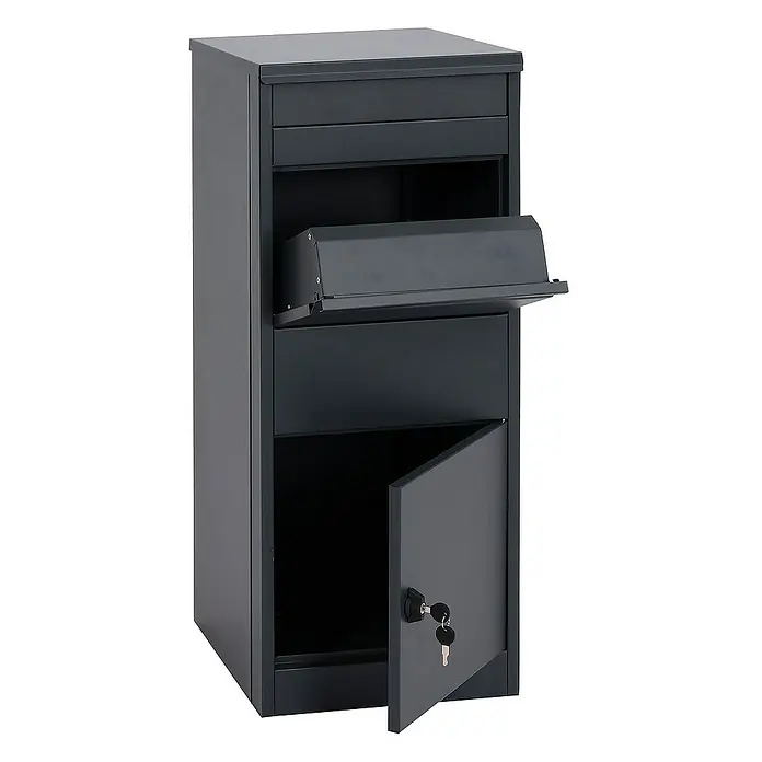 Proregal Standbriefkasten Paketkasten - L x B x H: 38 x 41 x 102 cm, Anthrazit, Metall, Paketfach - Moderner, freistehender Briefkasten mit mehreren Fächern und abschließbarer Tür für mehr Sicherheit.