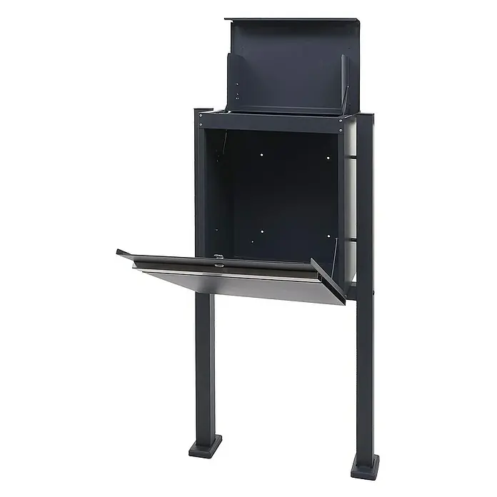 Proregal Standbriefkasten Paketkasten mit Standfuß - L x B x H: 36 x 59 x 120 cm, Edelstahl, Metall, Paketfach - Freistehender Paketbriefkasten mit abschließbarer Tür zur sicheren Aufbewahrung von Paketen und Post.