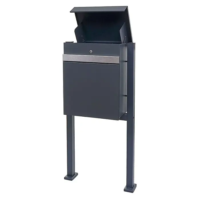 Proregal Standbriefkasten Paketkasten mit Standfuß - L x B x H: 36 x 59 x 120 cm, Edelstahl, Metall, Paketfach - Moderner, anthrazitfarbener Briefkasten mit Ständer. Ideal für den Eingangsbereich und sichere Postaufbewahrung. Das Design ist schlicht und funktional.