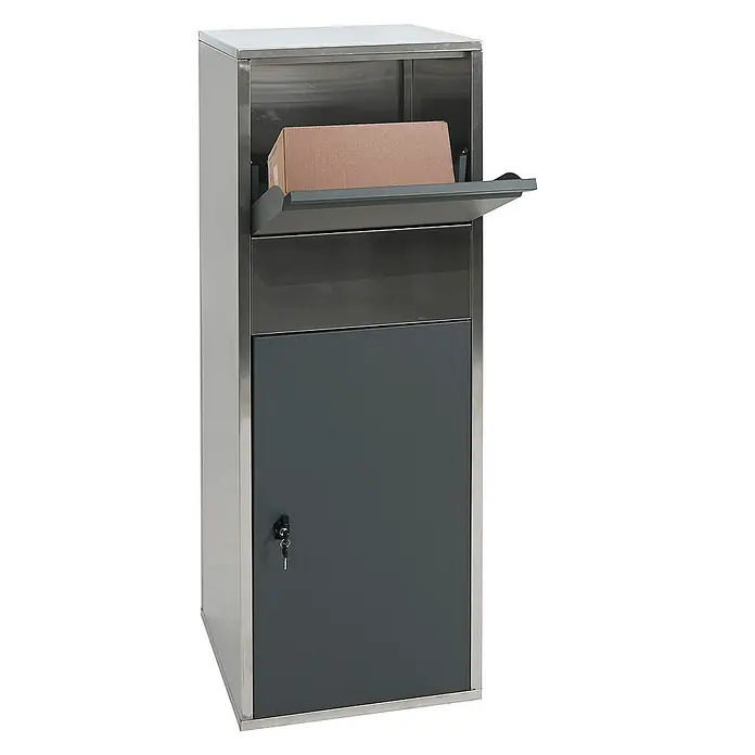 Proregal Standbriefkasten Paketkasten - Edelstahl, Metall, Paketfach - Freistehender, abschließbarer Paketbriefkasten aus Edelstahl mit Paketfach und Einwurfklappe.