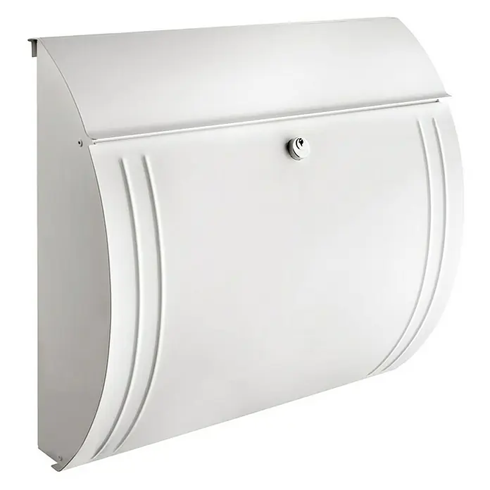 Proregal Wandbriefkasten Modena aus verzinkten Stahl - Weiß, Stahl - Ein moderner, weißer Briefkasten mit einem eleganten, gebogenen Design und einem integrierten Schloss. Praktisch und stilvoll für jeden Eingangsbereich.