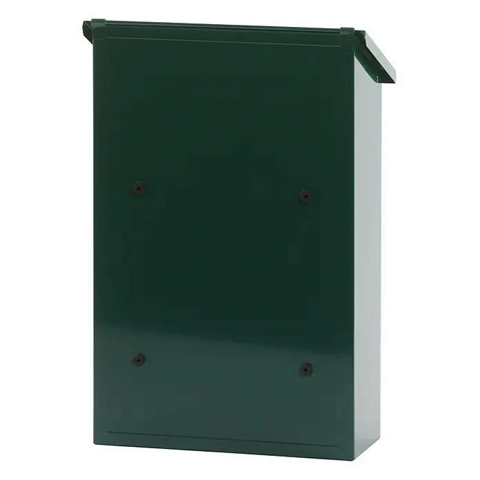 Proregal Wandbriefkasten Toledon mit Schrägdach & Zylinderschloß - Grün, Metall - Eine dunkelgrüne Briefbox mit einem markanten, rechteckigen Design, ideal für den Empfang von Post und kleinen Paketen.