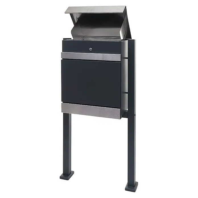 Proregal Standbriefkasten Paketkasten mit Standfuß - L x B x H: 36 x 59 x 120 cm, Edelstahl, Metall, Paketfach - Freistehender Briefkasten mit Klappdeckel und modernem Design, ideal für den Außenbereich.