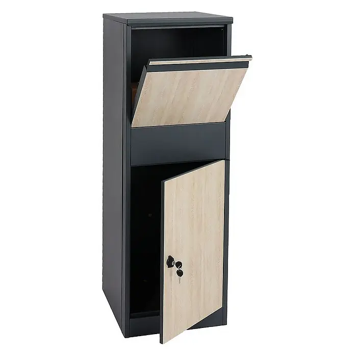 Proregal Standbriefkasten Paketkasten - L x B x H: 45 x 46 x 140 cm, Anthrazit, Metall, Paketfach - Aufnahme eines Paketschranks mit offenem oberen und unteren Fach, zur sicheren Aufbewahrung von Sendungen.