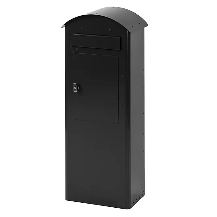 Proregal Standbriefkasten mit beidseitiger Einwurföffnung - L x B x H: 27 x 37,5 x 98,5 cm, Schwarz, Metall - Ein freistehender, schwarzer Briefkasten mit abschließbarer Tür und Einwurfschlitz. Ideal für den Außenbereich.