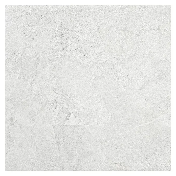 Pavimento porcelánico Avalon Rock - 60 x 60 cm, Blanco, C-3 Antideslizante, Mate - Primer plano de una sola baldosa de cerámica gris claro con sutiles vetas de mármol, ideal para baños y cocinas modernas.
