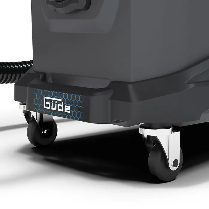 Güde Nass-Trockensauger Pro 30 - 1.800 W, 30 l, Filterreinigung: Vollautomatisch - Detailaufnahme der Räder eines Güde-Staubsaugers, die Mobilität und einfache Handhabung des Geräts hervorheben.