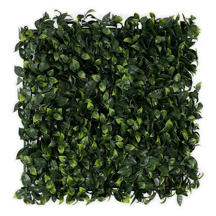 Floordirekt Kunstpflanze Pflanzenwand Gardenia 50 x 50 cm - Blütenfarbe: Grün, Kunststoff - Quadratische, künstliche Heckenmatte mit üppigem, dunkelgrünem Blattwerk für eine lebendige und pflegeleichte Wanddekoration.