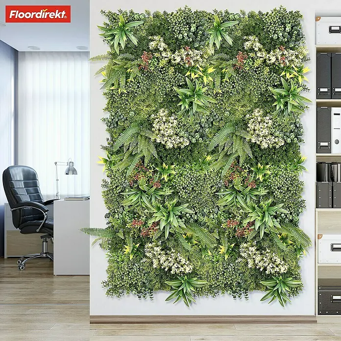 Floordirekt Kunstpflanze Pflanzenwand Rhea A 50 x 50 cm - Blütenfarbe: Grün, Kunststoff - Üppige grüne Wandverkleidung mit verschiedenen Pflanzenarten. Sie schafft eine lebendige und natürliche Atmosphäre im Raum.