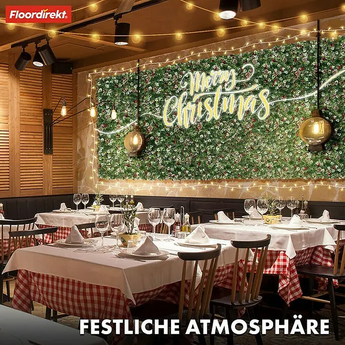 Floordirekt Kunstpflanze Pflanzenwand Festive 50 x 50 cm - Blütenfarbe: Grün, Kunststoff - Festliche Atmosphäre mit dem "Floordirekt"-Boden. Der Bodenbelag verleiht dem Raum eine warme und einladende Weihnachtsstimmung.