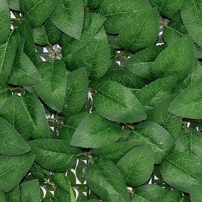Floordirekt Kunstpflanze Pflanzenwand Big Rose Leaf 33 x 33 cm - Blütenfarbe: Grün, Kunststoff - Nahaufnahme einer üppigen, grünen Pflanzenwand, die eine lebendige und natürliche Atmosphäre schafft.