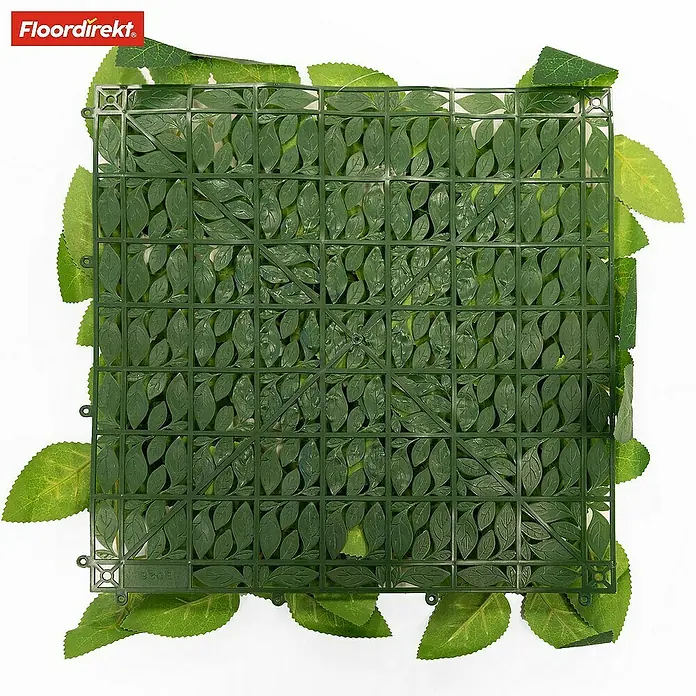 Floordirekt Kunstpflanze Pflanzenwand Big Rose Leaf 33 x 33 cm - Blütenfarbe: Grün, Kunststoff - Kunsthecke Matte mit realistischen Blättern. Ideal für Balkone, Terrassen und Gärten, bietet sofortigen Sichtschutz und grüne Atmosphäre.