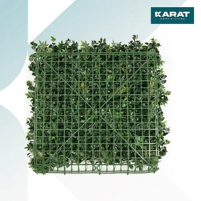 Floordirekt Kunstpflanze Pflanzenwand Tropical 50 x 50 cm - Blütenfarbe: Grün, Kunststoff - Nahaufnahme einer künstlichen grünen Wandpaneele, ideal zur Dekoration von Innen- und Außenbereichen. Schafft eine natürliche und lebendige Atmosphäre.