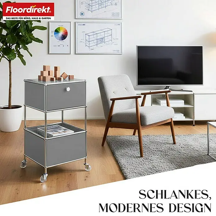 Floordirekt Metallregal Concept Epure MK-145 - 40 x 40 x 69 cm Grau - H x B x T: 69 x 40 x 40 cm, Anzahl Böden: 3 Stk., Schrauben, Grau - Der USM Haller Nachttisch in stilvollem Grau bietet praktischen Stauraum und modernes Design für Ihr Schlafzimmer.