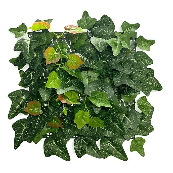 Floordirekt Kunstpflanze Pflanzenwand Ivy 33 x 33 cm - Blütenfarbe: Grün, Kunststoff - Das Bild zeigt eine quadratische Wandverkleidung mit künstlichem Efeu. Die grünen Blätter haben eine markante Aderung und eine lebensechte Textur.