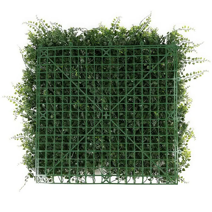 Floordirekt Kunstpflanze Pflanzenwand Fern 50 x 50 cm - Blütenfarbe: Grün, Kunststoff - Kunsthecke-Paneel mit dunkelgrünem Kunststoffgitter und künstlichen grünen Blättern, ideal für Innen- und Außendekoration.