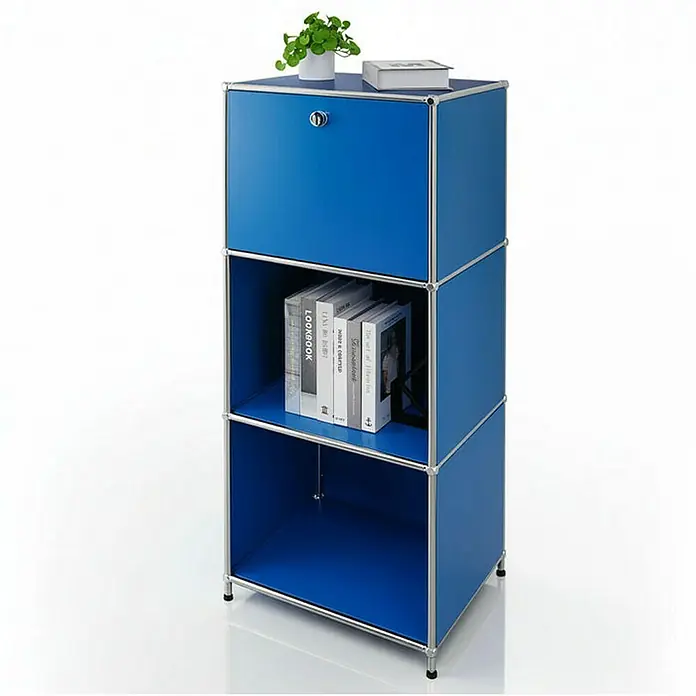 Floordirekt Metallregal Concept Epure MK-107 - 50 x 40 x 121 cm Blau - Anzahl Böden: 4 Stk., Schrauben, Blau - Das blaue USM Haller Sideboard mit drei Fächern bietet Stauraum und ist ein echter Hingucker im Wohnbereich.
