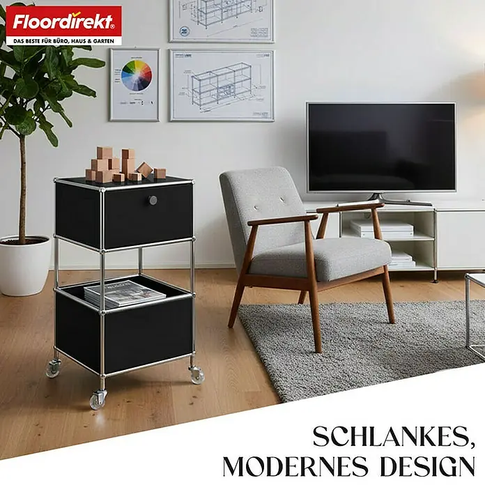 Floordirekt Metallregal Concept Epure MK-145 - 40 x 40 x 69 cm Schwarz - H x B x T: 69 x 40 x 40 cm, Anzahl Böden: 3 Stk., Schrauben, Schwarz - Elegantes Rollcontainer-Design für Büro oder Zuhause. Vielseitiger, schwarzer USM Haller Rollcontainer mit praktischen Schubladen und Ablagefläche.