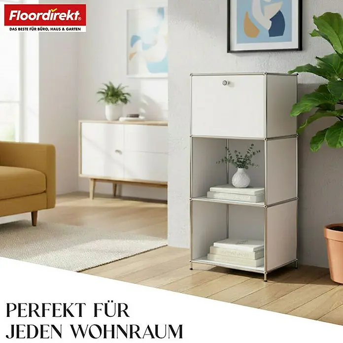 Floordirekt Metallregal Concept Epure MK-107 - 50 x 40 x 121 cm Weiß - Anzahl Böden: 4 Stk., Schrauben, Weiß - Modernes, weißes Regalsystem mit drei Ebenen, ideal zur Aufbewahrung und Dekoration in jedem Wohnraum. Elegantes Design für Büro, Haus und Garten.