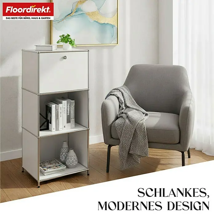 Floordirekt Metallregal Concept Epure MK-107 - 50 x 40 x 121 cm Weiß - Anzahl Böden: 4 Stk., Schrauben, Weiß - Ein modernes weißes Regal mit drei Fächern und schlankem Design.