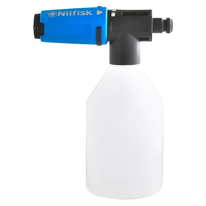 Nilfisk Click & Clean Super-Schaumsprüher - Kunststoff - Nilfisk Schaumsprüher für die Reinigung. Der Sprüher ist blau und schwarz mit einer durchsichtigen Flasche. Ideal für Autowäsche.