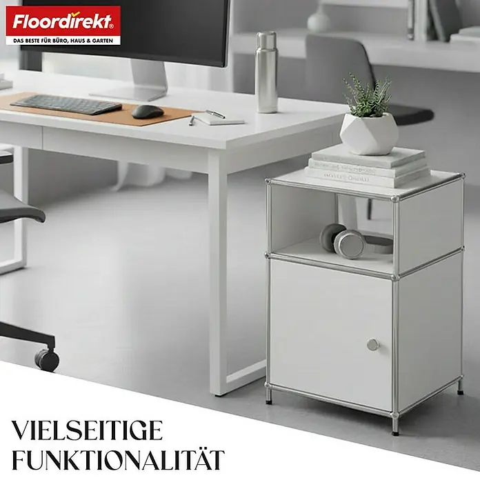 Floordirekt Metallregal Concept Epure MK-040 - 40 x 40 x 65 cm Weiß - Anzahl Böden: 3 Stk., Schrauben, Weiß - Moderner weißer Schreibtisch mit passendem Beistelltisch und Aufbewahrungslösung für Büro oder Homeoffice.