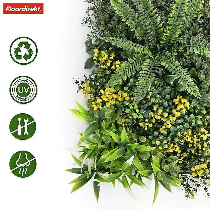 Floordirekt Kunstpflanze Pflanzenwand Multielements 50 x 50 cm - Blütenfarbe: Grün, Kunststoff - Kunstrasen-Wandpaneel mit üppigem Grün, UV-Schutz und einfacher Montage für eine langlebige und natürliche Dekoration im Innen- und Außenbereich.