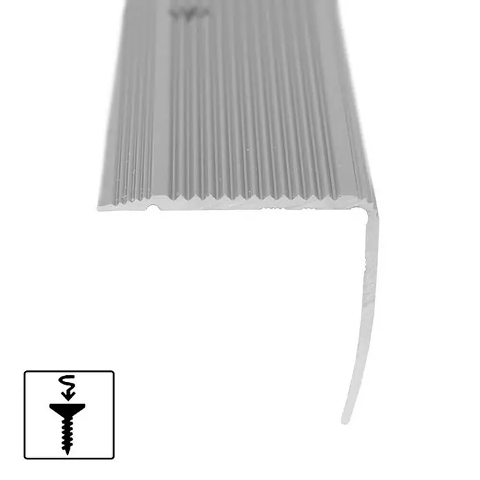 Floordirekt Treppenkantenprofil Integral Vorgebohrt 100 x 3 x 3,5 cm Silber - Aluminium, Silber - Aluminium-Treppenkantenprofil mit geriffelter Oberfläche und Montageanleitung für sicheren Halt und Schutz der Treppenstufen.