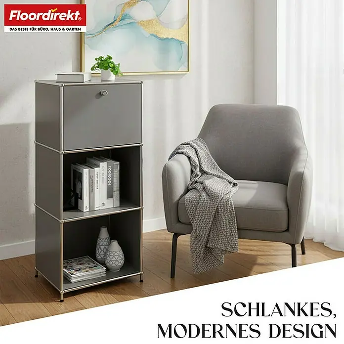 Floordirekt Metallregal Concept Epure MK-107 - 50 x 40 x 121 cm Grau - H x B x T: 121 x 50 x 40 cm, Anzahl Böden: 4 Stk., Schrauben, Grau - Stilvolles graues Regal mit drei Fächern von Floordirekt, ideal für Büro, Haus und Garten.