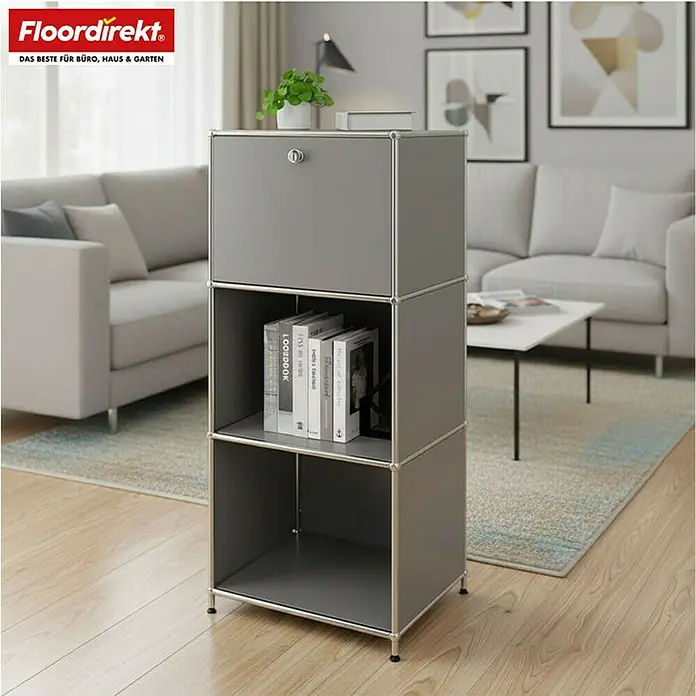 Floordirekt Metallregal Concept Epure MK-107 - 50 x 40 x 121 cm Grau - H x B x T: 121 x 50 x 40 cm, Anzahl Böden: 4 Stk., Schrauben, Grau - Modernes graues Regalsystem, bestehend aus drei modularen Elementen, ideal für Büro und Wohnbereich. Praktische Aufbewahrungslösung mit Stil.