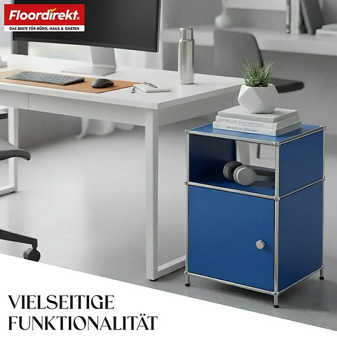 Floordirekt Metallregal Concept Epure MK-040 - 40 x 40 x 65 cm Blau - Anzahl Böden: 3 Stk., Schrauben, Blau - Blauer Schrank mit Chromrahmen, ideal für Büro und Wohnraum. Praktische Aufbewahrungslösung für ein stilvolles Ambiente.