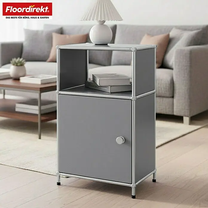 Floordirekt Metallregal Concept Epure MK-040 - 40 x 40 x 65 cm Grau - Anzahl Böden: 3 Stk., Schrauben, Grau - Elegantes graues Sideboard mit Stauraum und Ablagefläche, ideal für Wohnzimmer oder Schlafzimmer. Modernes Design mit minimalistischer Optik.