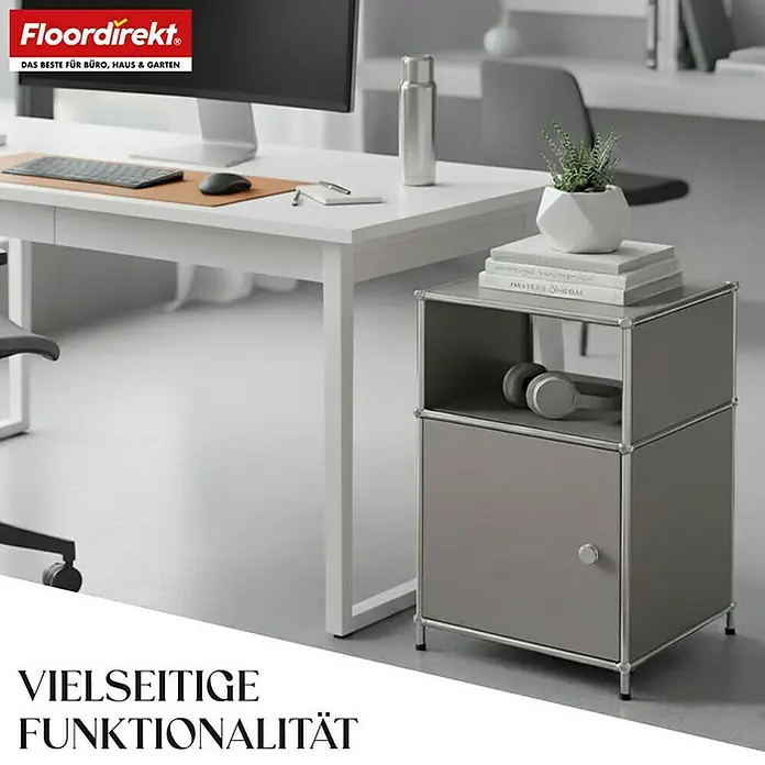 Floordirekt Metallregal Concept Epure MK-040 - 40 x 40 x 65 cm Grau - Anzahl Böden: 3 Stk., Schrauben, Grau - Ein vielseitiges graues USM Haller Sideboard mit zwei Fächern, ideal für Büro oder Zuhause, mit stilvollem Design und Funktionalität.