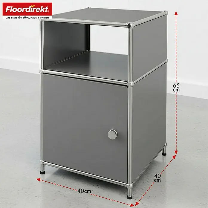 Floordirekt Metallregal Concept Epure MK-040 - 40 x 40 x 65 cm Grau - Anzahl Böden: 3 Stk., Schrauben, Grau - Graues USM Haller Sideboard mit den Maßen 65 x 40 x 40 cm, ideal für Büro und Zuhause.