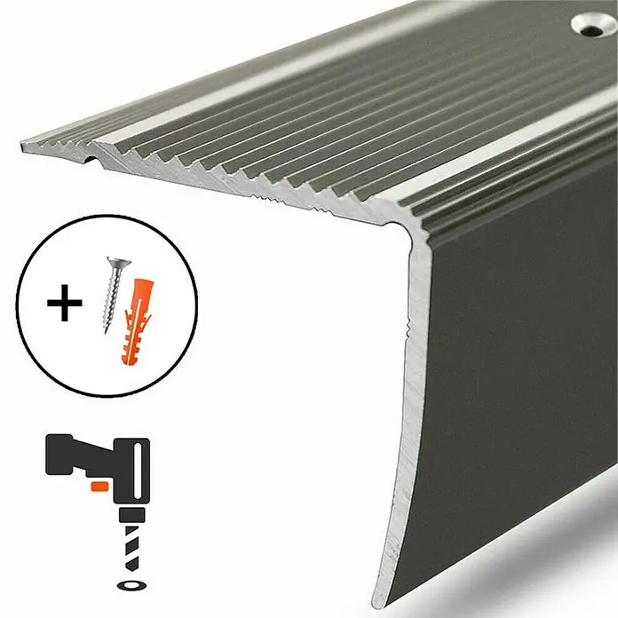 Floordirekt Treppenkantenprofil Integral 90 x 3 x 2 cm Champagner - Aluminium, Champagner - Aluminium-Treppenkantenprofil mit Anti-Rutsch-Rillen für mehr Sicherheit. Inklusive Schrauben und Dübel für einfache Montage.