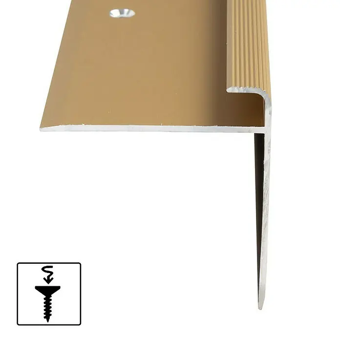 Floordirekt Treppenkantenprofil Safety 90 cm Gold - Aluminium, Gold, Eloxiert - Goldenes Treppenkantenprofil für sicheren Halt. Das Aluminiumprofil schützt Stufen und bietet Rutschfestigkeit. Ideal für Treppenrenovierungen.
