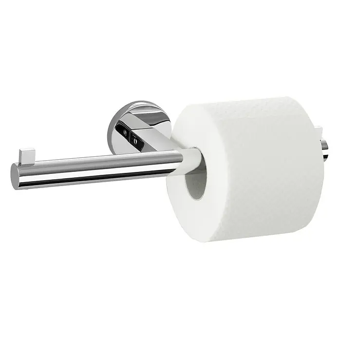 Zack Scala Toilettenpapierhalter - 2-armig, Edelstahl, Glänzend - Toilettenpapierhalter aus poliertem Chrom mit einer Rolle weißem Toilettenpapier.