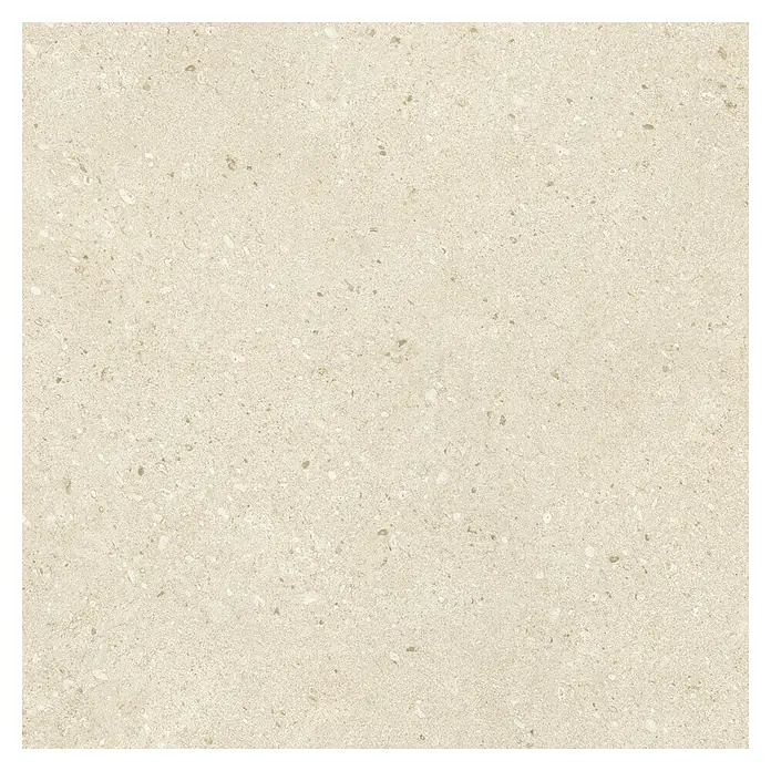 Pavimento porcelánico Balance - 90 x 90 cm, Arena, Mate - Primer plano de una baldosa de cerámica beige con una textura fina y moteada, ideal para suelos o revestimientos.