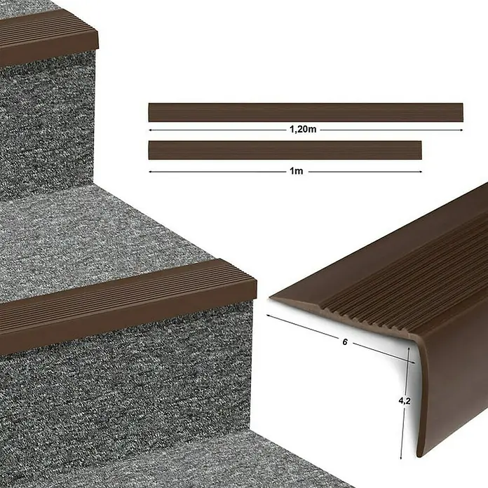 Floordirekt Treppenkantenprofil Seattle 120 cm Braun - Kunststoff, Braun, 120 x 4,2 cm - Braunfarbene Treppenkantenprofile aus Kunststoff mit rutschfesten Rillen für sichere und stilvolle Treppen.