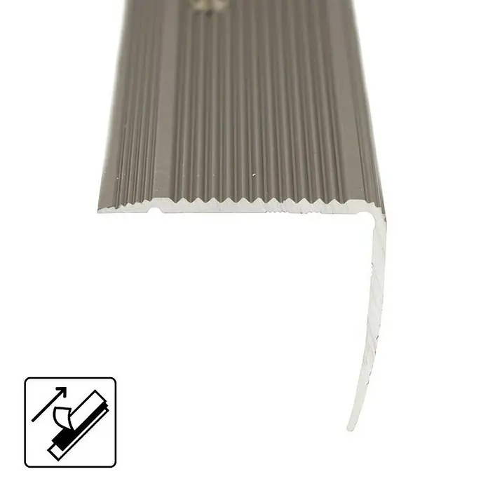 Floordirekt Treppenkantenprofil Integral 100 x 3 x 2 cm Champagner - Aluminium, Champagner, 100 x 2 cm - Bild einer silbernen Treppenkantenprofil mit Rillenoberfläche zur einfachen Montage.