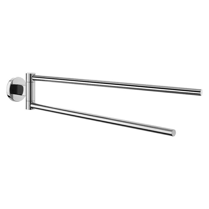 Zack Scala Handtuchhalter - 2-armig, Schwenkbar, Edelstahl, Glänzend - Nahaufnahme eines schwenkbaren Handtuchhalters aus glänzendem Chrom, der durch sein modernes Design besticht.