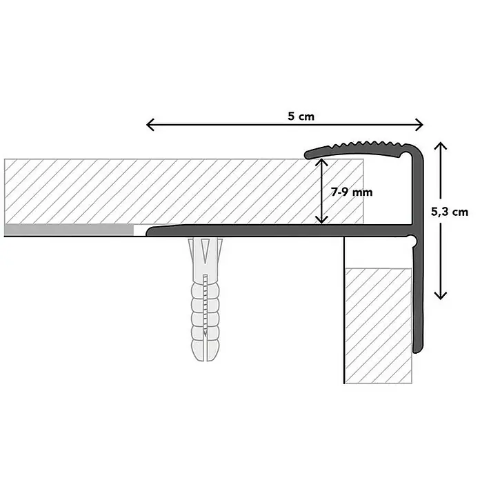 Floordirekt Treppenkantenprofil Safety 134 cm Silber - Aluminium, Silber, Eloxiert - Produktdetails: Aluminium-Treppenkantenprofil mit den Maßen 5 cm, 7-9 mm und 5,3 cm für eine sichere und stilvolle Treppengestaltung.