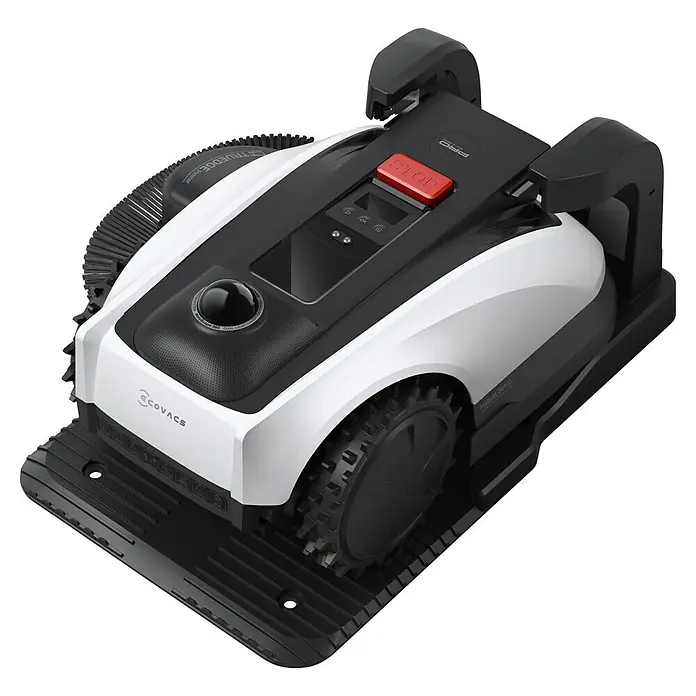 Ecovacs Goat Mähroboter O1200 LiDAR Pro - 1.200 m², Schnittbreite: 22 cm, Laser-gestützte Navigation, LiDAR - Nahaufnahme eines ECOVACS GOAT GX-600 Mähroboters, der intelligentes Mähen für einen perfekt gepflegten Rasen bietet.