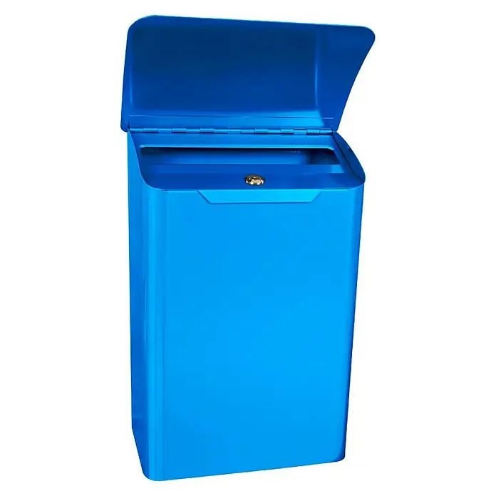 Proregal Wandbriefkasten Lugon aus verzinktem Stahl mit Namensschild - Blau, Stahl, Namensschild - Blauer Briefkasten mit geöffneter Klappe. Der Briefkasten ist aus Metall und hat ein Schloss. Er ist modern und stilvoll.